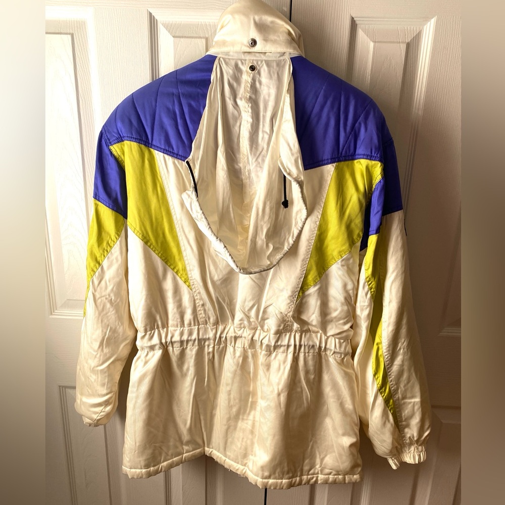 VTG 1980s DESCENTE Made in Japan Cream Purple Chartreuse Ski Snowboard Parka M - Picture 2 of 12